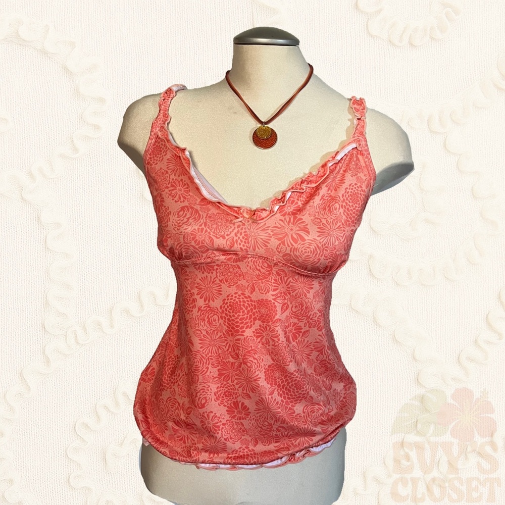 Vintage ‘LVER’ Orange Floral Cover-Up/Camisole Top Womens Medium